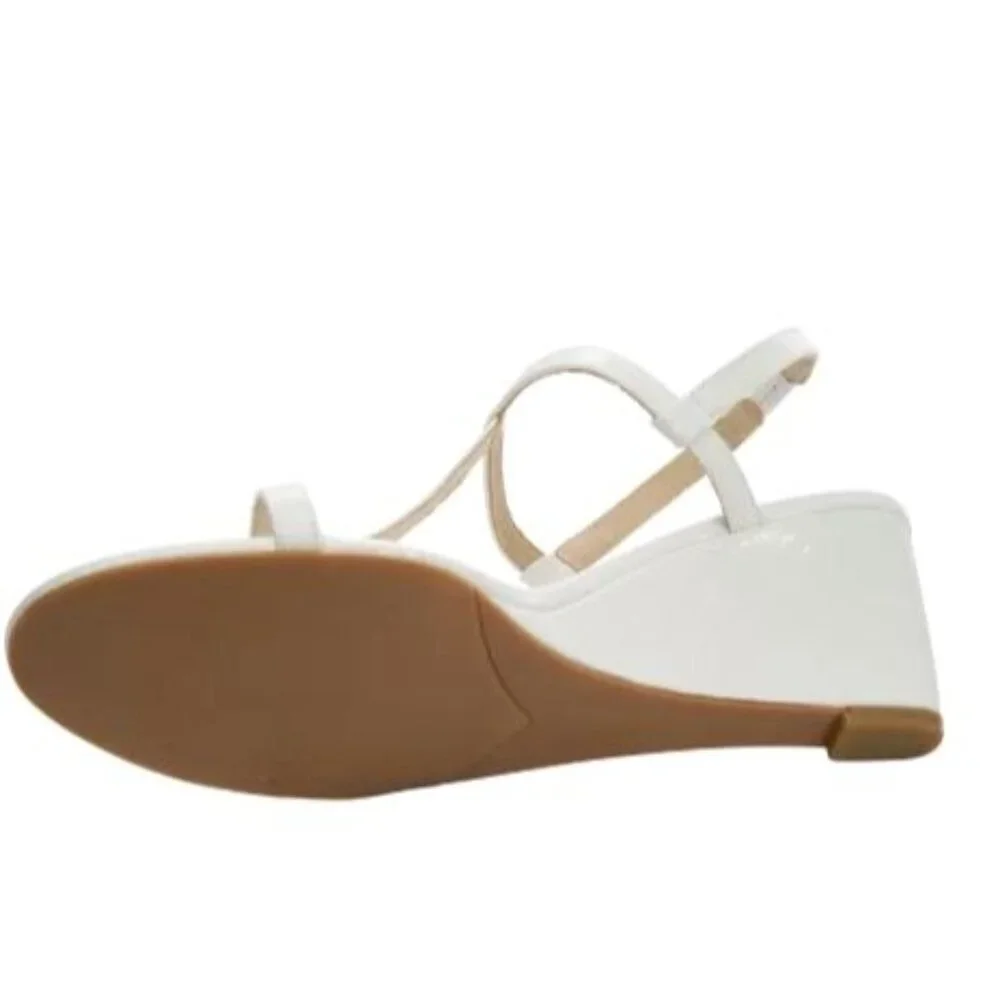 Vaneli White Patent Leather Wedge Sandals